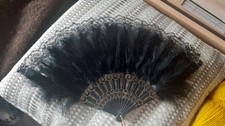 Black Hand Fan With Feathers