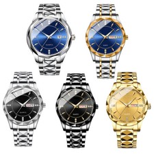 Men's Fashion Quartz Watch Date Stainless Steel Wristwatches Waterproof Luminous