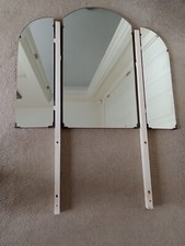 Vintage Art Deco Three Panelled Vanity Mirror With Wooden Surround And Panel Fix