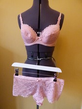 LEPEL Plunge Pink Underwired Bra Size 36B & Matching Knickers 12 NEW