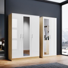 High Gloss 2/3 Door Wardrobe with Hanging Rails White&Oak Bedroom Furniture Set 