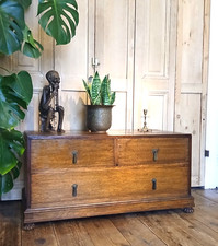 OAK LOW SIDEBOARD CHEST OF DRAWERS ART DECO VINTAGE ANTIQUE WITH STUNNING HANDLE