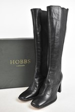 Hobbs Women's Knee High Boots UK Size 4 Black Leather Chelsea Style In Box