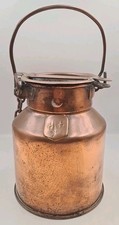 Authentic Antique H & H 1/2 Gallon Copper Lidded Chain Milk Can Churn 