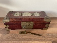 Vintage Chinese Wooden Jewellery Box With Jade Inserts