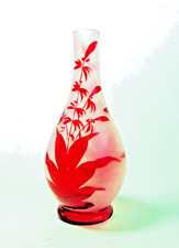 Exciting vintage Bohemian glass, ruby red leaves on a frosted glass base VGC.