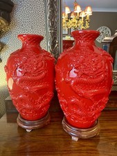 Pair Chinese Lacquered Red
