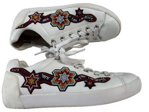 Ash white leather beaded - leather,