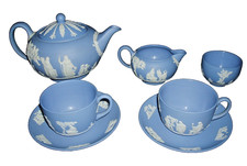 WEDGEWOOD BLUE &WHITE JASPER-WARE FULL SIZE  BREAKFAST TEA-SET EXCELLENT 