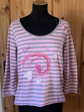 PER UNA ! SIZE 16 ! HIPPY / BOHO PINK STRIPED TOP ! HEARTS / BUTTONS ! VGC !