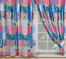 PATCHWORK BLUE PINK CREAM CHECK STRIPES POLKA DOTS FLOWER BEDDING OR CURTAINS