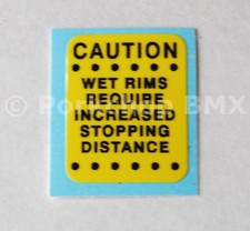 Early Schwinn BMX "Wet Rims" warning decal (Taiwan made bikes)