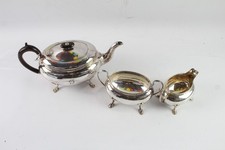 Mid Century Tea Set Silver Plate Three Piece Vintage Four Legged 886g