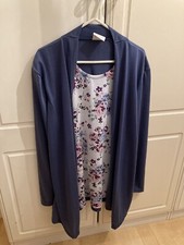 Anne De Lancay Cardigan With Inner Fixed Piece Cornflower Blue Floral Insert S