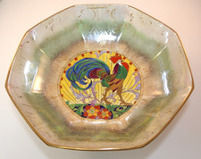 Antique Mintons Art Deco Octagonal Lustre Cockerel Centrepiece  Bowl c1920s VGC