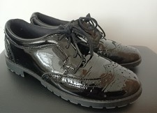 Size 3 Hush Puppies Girls Black Patent Leather School  Shoes Brogues- laced vgc.