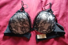 CLOSER WITH EVIE BRA 32B GOTHIC LINGERIE LACE BLACK FLESH LIGHTLY PADDED