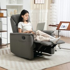 Manual Recliner Chair with Footrest, Side Pockets for Living Room, Light Grey