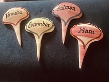 Vintage Toni Raymond Ceramic Sandwich Markers x 4 Tomato, Cucumber, Ham, Salmon