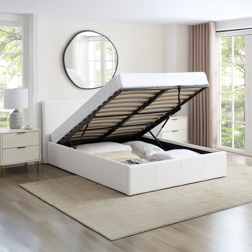 4ft6 double ottoman bed white - double,
