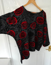 Saloos 16 Jumper Pullover Red Black Grey Textured Boxy Lagenlook Asymmetrical