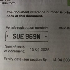 Private Number Plate SUE969W