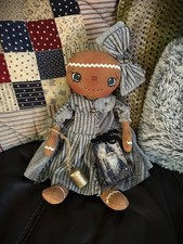 primitive handmade doll. Artist doll. Gingerbread doll . GREY dressed doll.