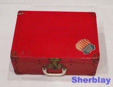 Vtg 50's 60's Metal Suitcase Doll Trunk Travel Case Red Retro Paper Lined 14.5"