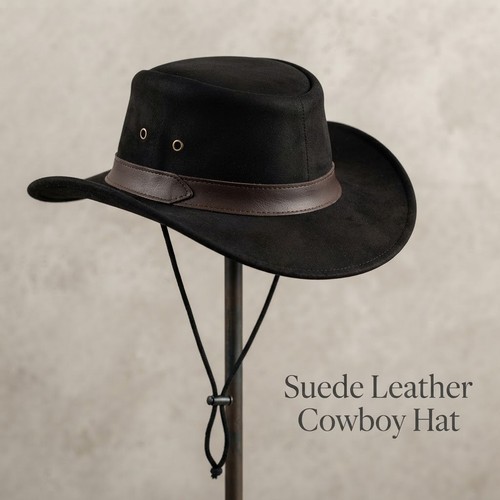 Black suede leather cowboy hat - suede,