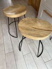 Two Oak Top Bar Stools Set