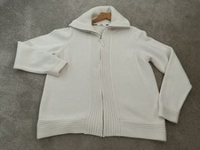 Ladies Winter White Chunky Cotton Mix Knit Zipped Cardigan Suit Approx 18 Vgc