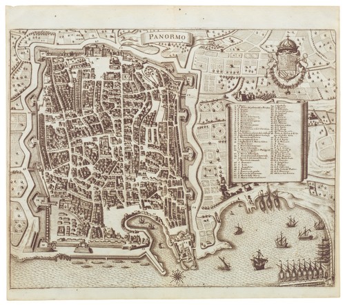 1688 merian map of palermo - map,