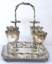 Egg Cup Stand Branch Handle Four Cups With Spoon Rests Silver Plated
