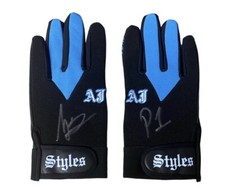 JSA Autographed Authentic WWE AJ Styles Wrestling Gloves Black & Blue Signed P1