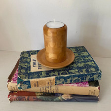 Vintage Wooden Sculptural Column Tea Light Candle Holder | Patterned Wood 