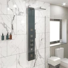 Thermostatic Shower Tower Panel with Handset & 4 Body Jets - Grey Glass