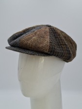 Glenappin Harris Tweed Flat Cap Mixed Tweed Herringbone Green Brown Grey Cap