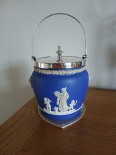 Wedgewood Cobalt Blue Jasperware Biscuit Barrel.