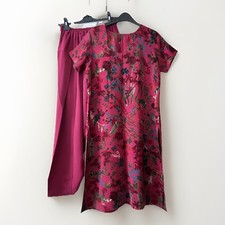 Indian Salwar Kameez Punjabi Suit short sleeve Heart-neck Flowers Pink Size M/L