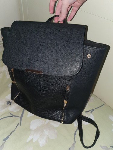 Black leather backpack - black,