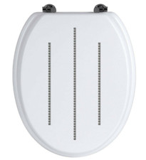 DIAMANTE TOILET SEAT MDF WOOD CRYSTAL BLING STRIPS ZINC ALLOY FITTINGS ROBUST DU