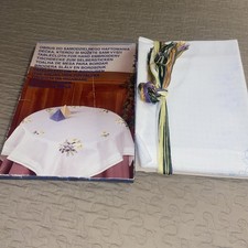Vintage Lidl Cross Stitch / Embroidery Kit Table Cloth Set New Floral Cotton