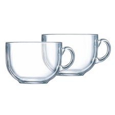 2x Coffee Mugs Clear Glass Cappuccino Cups Latte Hot Chocolate Drink Large 450ml