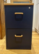 Metal 2-Drawer Filing Cabinet – Navy Blue Wooden Trim & Handles – Plus 38 Files