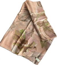 Gift Boxed Morgan and Oates 100% Silk Scarf  Peach/Green/Bronze Pattern