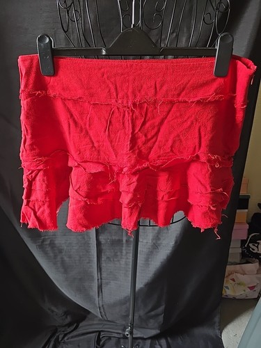 Red cotton frayed edge - red,