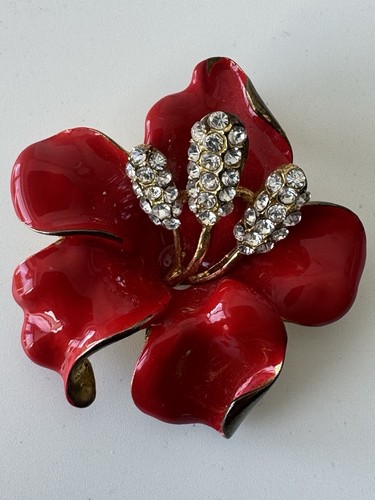 Vintage red enamel flower - vintage,