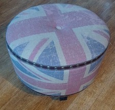 VTG RARE fabric Round Ottoman