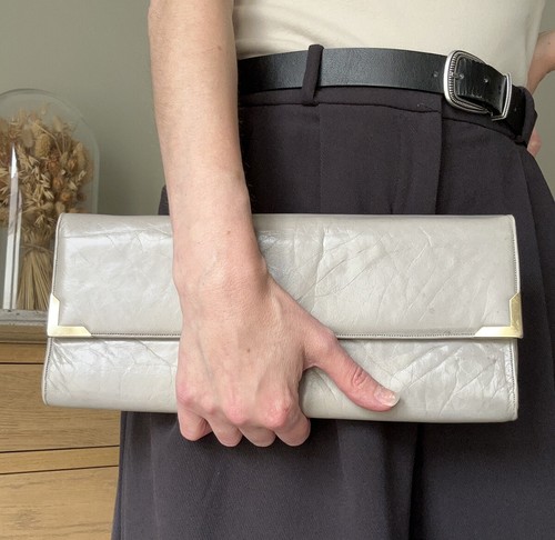Vintage clutch bag pale grey - ,