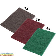 Scotch Abrasive Finishing Pads - 3 Pack, 1x Red, 1x Grey, 1x Green